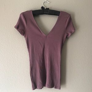 Mauve Double-V Textured Tee